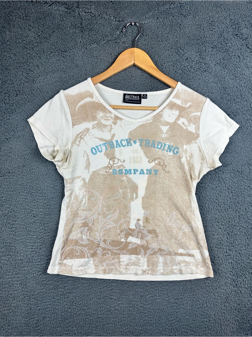 Outback Trading Company Womens Graphic Tee Cream Western Cowboy Small